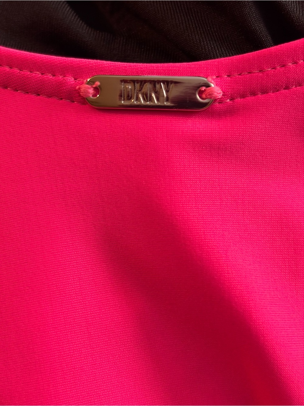 NWOT DKNY Hot Pink One-Piece Swimsuit Sheer Black Side Stripe pool beach Sz 4 - Picture 3 of 8